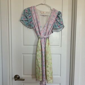 LoveShackFancy Dress Size 6 Womens Pink And Blue Color block Floral